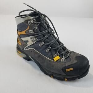 Asolo Hiking Boots Mens Size 11.5 Gray Yellow Gore Tex Suede Leather Waterproof